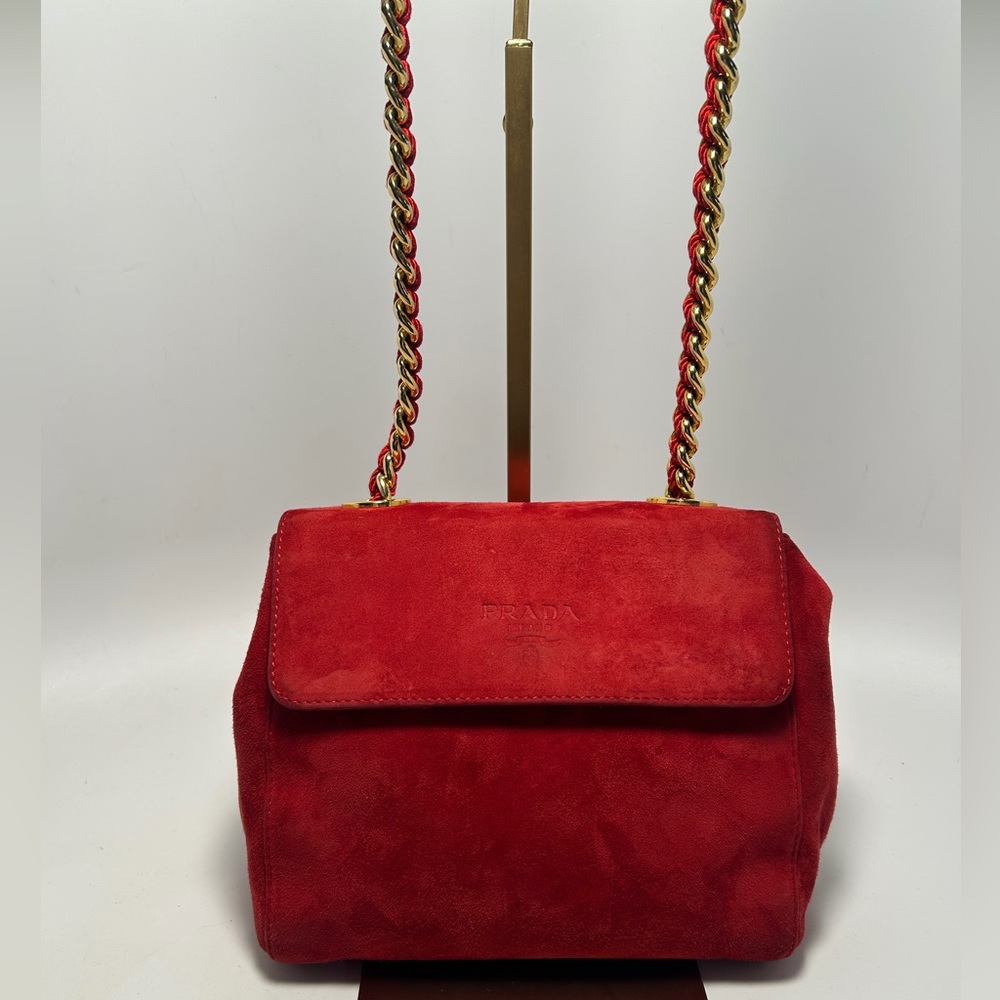 Prada Red Suede Chain Shoulder Bag